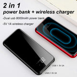 LCD 8000mAh QI Wireless Charging Pad and Power Bank 2A Dual USB | Compatible with IPhone and Samsung