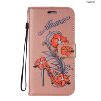 Leather Flower Heel Wallet Phone Case for ZTE Max XL N9560 Z986/Blade Max 3