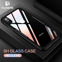 FLOVEME Tempered Glass Phone Case for iPhone X 10 , 0.55MM Protective Mobile Phone Cover Cases for iPhone 7 8 7 Plus Accessories