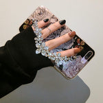 For iphone 6 6s 7 8 X plus 6+ Luxury Cute diamond Flower Rose Bracelet chain Glitter cover case