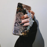 For iphone 6 6s 7 8 X plus 6+ Luxury Cute diamond Flower Rose Bracelet chain Glitter cover case