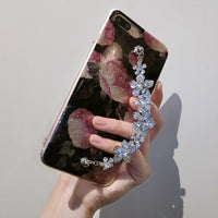 For iphone 6 6s 7 8 X plus 6+ Luxury Cute diamond Flower Rose Bracelet chain Glitter cover case