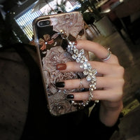 For iphone 6 6s 7 8 X plus 6+ Luxury Cute diamond Flower Rose Bracelet chain Glitter cover case