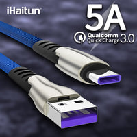 iHaitun 5A USB Type C Cable For Huawei P20 Lite Honor 10 9 Pro 3.1 Fast Charging Data Cord Phone Charger Samsung S9 Redmi Note 7