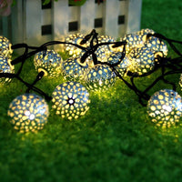 Hot Sale Merry Christmas Party Happy Solar Power 20LED Morocco Hollow String Light Outdoor Christmas Party Garden Decor Lamp