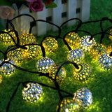 Hot Sale Merry Christmas Party Happy Solar Power 20LED Morocco Hollow String Light Outdoor Christmas Party Garden Decor Lamp