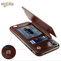 KISSCASE Retro PU Leather Case For iPhone 6 6s 7 Plus Card Holders Cases Cover For iPhone X 10 8 7 6 6s Plus Leather Wallet Case