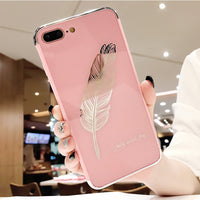 Luxury Quill pen Drop Mirror Pink soft cover case for iphone 6 6S S plus 7 7plus 8 8plus X 10 Fashion feathers phone cases funda