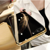 Luxury Quill pen Drop Mirror Pink soft cover case for iphone 6 6S S plus 7 7plus 8 8plus X 10 Fashion feathers phone cases funda