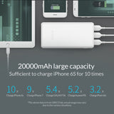 ORICO 3 USB Power Bank External Battery 20000mAh Portable Mobile Backup Bank Charger for Android iPhones