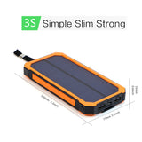 Portable 15000mAh Power Bank Solar External Battery for iPhone 5s 6 6s 7 7plus 8 8s Samsung HTC Sony etc.