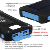 Solar Power Bank 10000mah Dual USB Li-Polymer Solar Battery Charger Travel Powerbank With a compass retail package