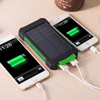 Solar Power Bank Waterproof 10000mAh Solar Charger 2 USB Ports External Charger Solar Powerbank for Smartphone with LED Light