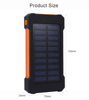 Solar Power Bank Waterproof 10000mAh Solar Charger 2 USB Ports External Charger Solar Powerbank for Smartphone with LED Light