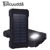 Solar Power Bank Waterproof 10000mAh Solar Charger 2 USB Ports External Charger Solar Powerbank for Smartphone with LED Light