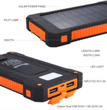 Solar Power Bank Waterproof 10000mAh Solar Charger 2 USB Ports External Charger Solar Powerbank for Smartphone with LED Light