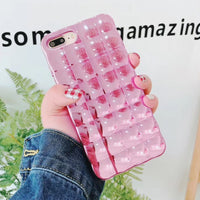 Sparkle Electroplate Square Grid Silicone Rubber Case for iPhone X 10 7 8 6 6s Plus Ultra Slim Soft TPU Cover Candy Colors coque