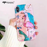 Tronsnic Retro Blu Ray Phone Case For iphone X Pink Flamingo Soft Rose Flower Case for iPhone 6 6S 7 8 Plus Luxury Diamond Cover