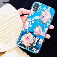 Tronsnic Retro Blu Ray Phone Case For iphone X Pink Flamingo Soft Rose Flower Case for iPhone 6 6S 7 8 Plus Luxury Diamond Cover