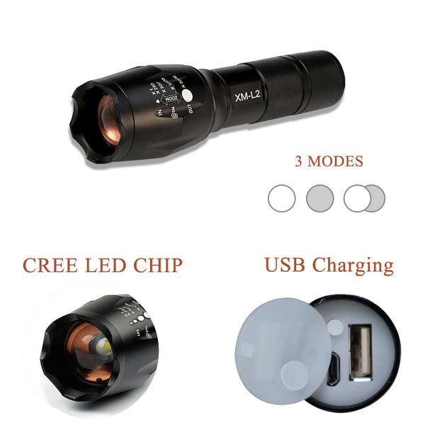 8000 lumens flashlight rechargeable USB Flashlight 8000 Lumens Lanterna X900 LED CREE XML-L2/T6 Tactical T – Buydo.Us