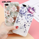 USLION 3D Relief Flower Phone Case For iPhone 6 6s Plus Clear Rose Floral Cases For iPhone X 8 7 6S Plus Soft TPU Back Cover