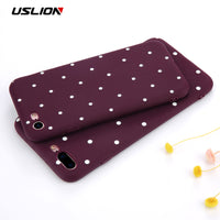 USLION Wave Point Phone Case For iPhone 8 Plus Wine Red Ploka Dots Soft TPU Back Cover For iPhone X 8 7 6 6S Plus 5 5S SE Cases