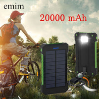 Waterproof Solar Power Bank 20000mah Dual-USB Battery externa quick charge powerbank for all Phone Universa Batteries