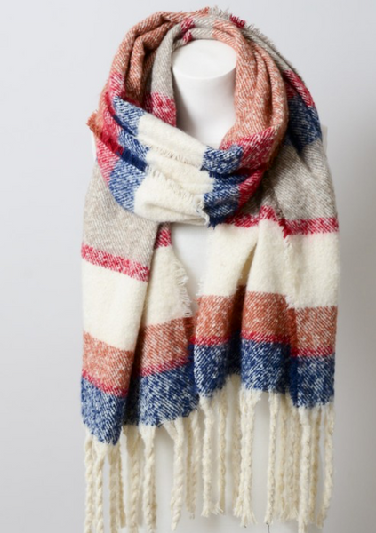 Super Soft Oversized Blue Tassel Scarf