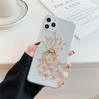 Ring Stand Plating Gold Pineapple Case For iphone 12 11 Pro Max Mini XR XS 7 8 Plus SE