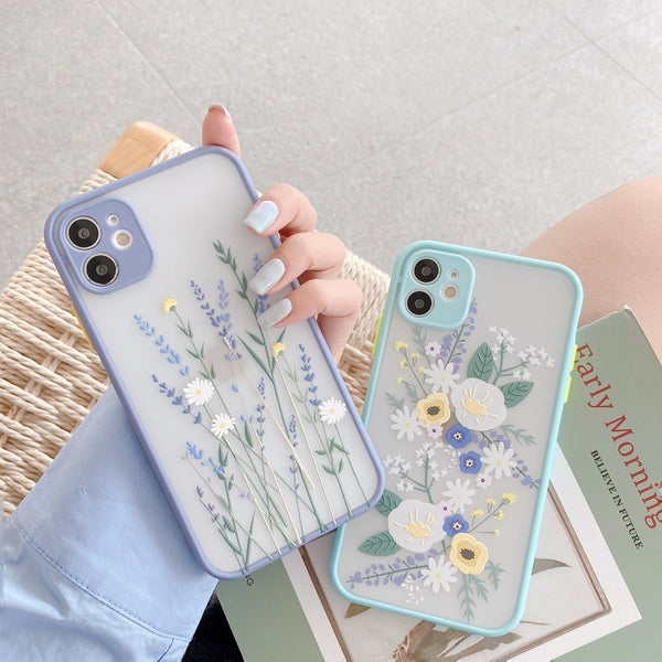 Soft TPU Frame + Matte PC Back 3D Flower Case for iPhone 12 Mini, 11 Pro Max, X, XR, XS Max, 7, 8, and more