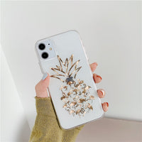 Ring Stand Plating Gold Pineapple Case For iphone 12 11 Pro Max Mini XR XS 7 8 Plus SE