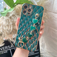 Luxury Gold Plated Diamond Electroplate Heart Bracelet Silicon Cover for iPhone 11 Pro Max 8 Plus 7 XR XS X SE 12 12 Pro 12 Pro Max