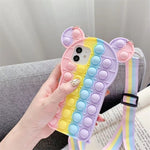 Silicone Bear Pop It Phone Case with Crossbody Lanyard Strap For iPhone 6 6s 7 8 Plus X XR XS Max