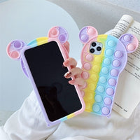 Silicone Bear Pop It Phone Case with Crossbody Lanyard Strap For iPhone 6 6s 7 8 Plus X XR XS Max