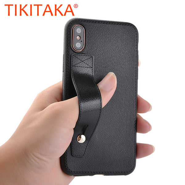 Luxury Litchi Pattern PU Leather Back Cover For Iphone X Fitted Cases With Finger Buckle Stand Holder Case Soft TPU Fundas Shell