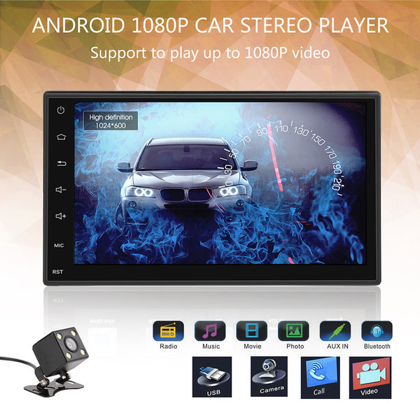 7" 2 DIN Android Bluetooth GPS Navigation 1080P MP5 MP3 Touch Screen 1G/16G FM USB WIFI Rear Camera